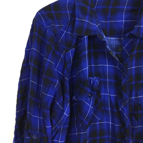 Torrid Womens Challis Plaid Long Sleeve Button Up Blouse Blue Plus Size 4X - Picture 5 of 8